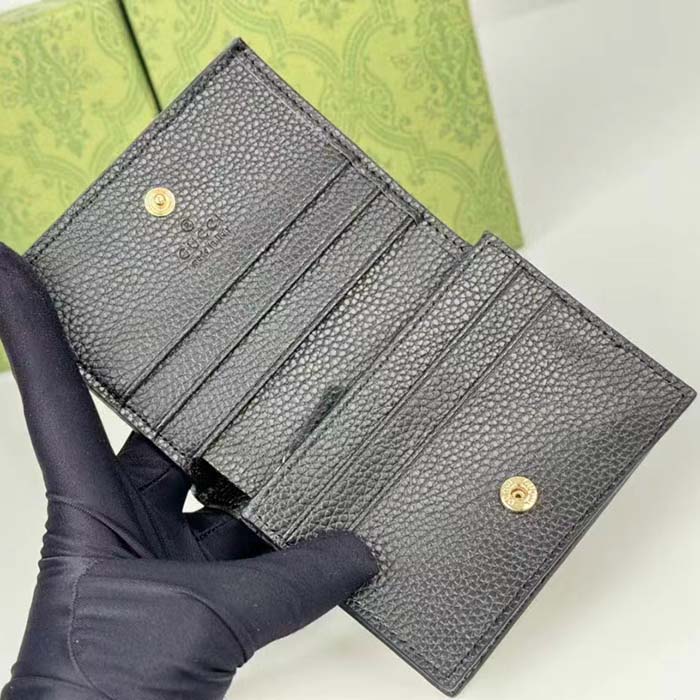 Gucci Unisex GG Marmont Card Case Wallet Double G Beige Ebony GG Supreme Canvas Black Leather Style ‎658610 17WAG 1283 (1)