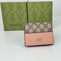 Gucci Unisex GG Marmont Card Case Wallet Double G Beige Ebony GG Supreme Canvas Pink Leather Style ‎658610 17WAG 5788 (9)