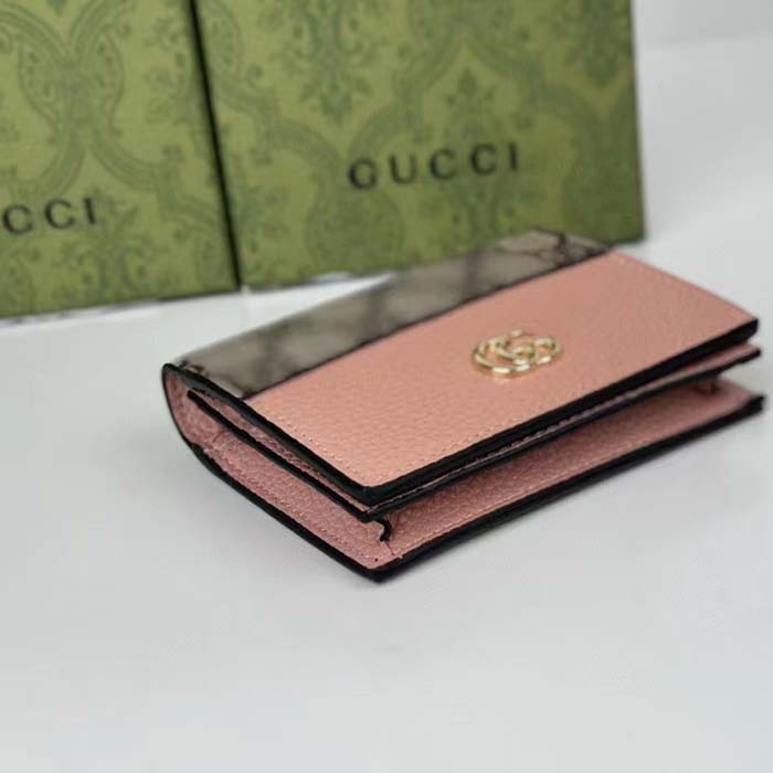 Gucci Unisex GG Marmont Card Case Wallet Double G Beige Ebony GG Supreme Canvas Pink Leather Style ‎658610 17WA (6)