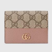 Gucci Unisex GG Marmont Card Case Wallet Double G Beige Ebony GG Supreme Canvas Pink Leather Style ‎658610 17WAG 5788 (9)