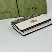 Gucci Unisex GG Marmont Card Case Wallet Double G Beige Ebony GG Supreme Canvas White Leather Style ‎658610 17WAG 90 (8)