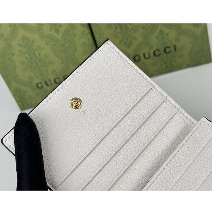Gucci Unisex GG Marmont Card Case Wallet Double G Beige Ebony GG Supreme Canvas White Leather Style ‎658610 17WAG 90 (3)