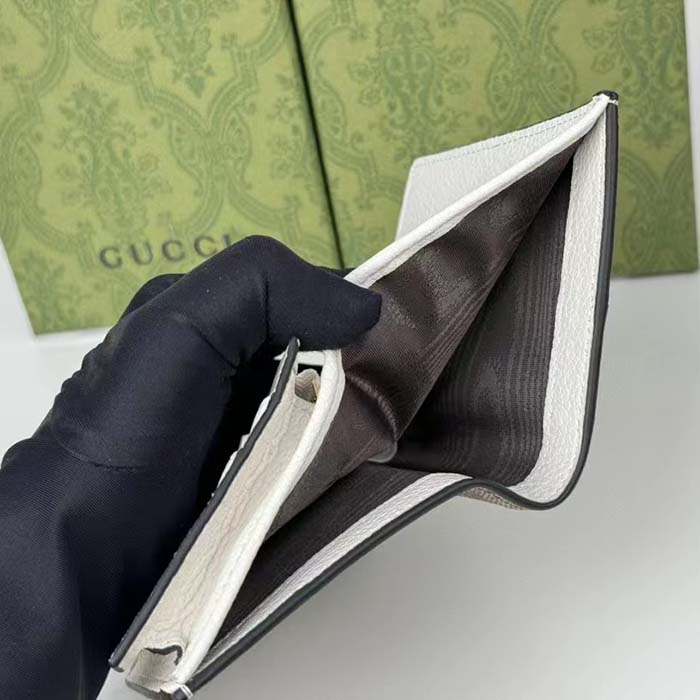 Gucci Unisex GG Marmont Card Case Wallet Double G Beige Ebony GG Supreme Canvas White Leather Style ‎658610 17WAG 90 (4)