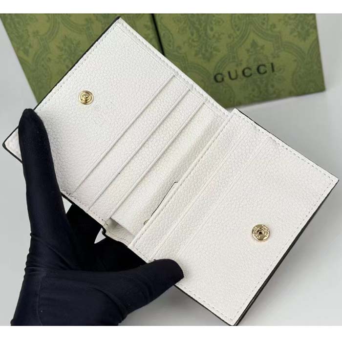 Gucci Unisex GG Marmont Card Case Wallet Double G Beige Ebony GG Supreme Canvas White Leather Style ‎658610 17WAG 90 (5)