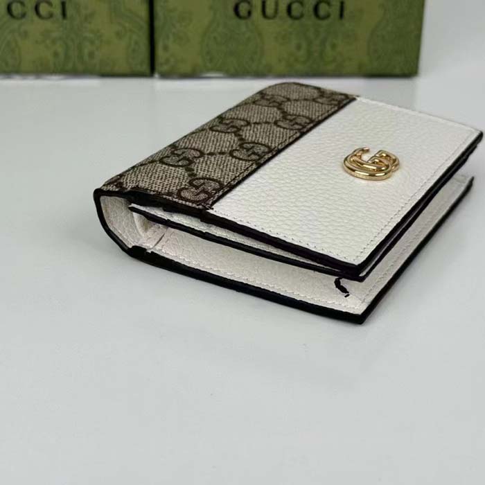 Gucci Unisex GG Marmont Card Case Wallet Double G Beige Ebony GG Supreme Canvas White Leather Style ‎658610 17WAG 90 (6)