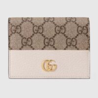 Gucci Unisex GG Marmont Card Case Wallet Double G Beige Ebony GG Supreme Canvas White Leather Style ‎658610 17WAG 90 (8)