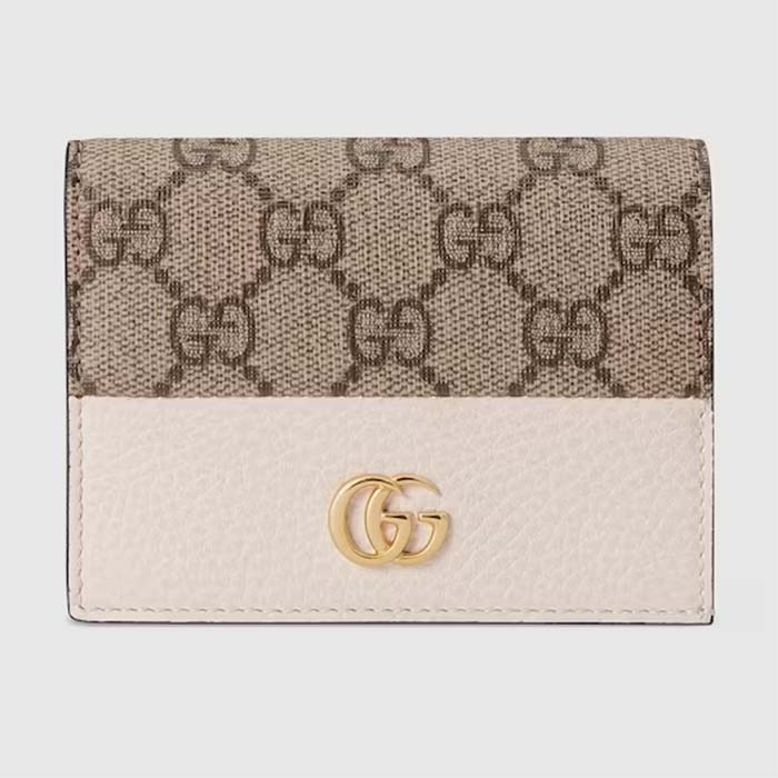 Gucci Unisex GG Marmont Card Case Wallet Double G Beige Ebony GG Supreme Canvas White Leather Style ‎658610 17WAG 9096