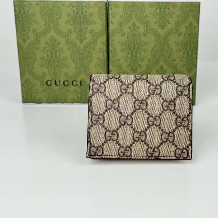 Gucci Unisex GG Marmont Card Case Wallet Double G Beige Ebony GG Supreme Canvas White Leather Style ‎658610 17WAG 9096 (1)