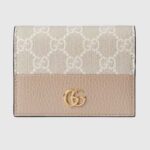 Gucci Unisex GG Marmont Card Case Wallet Double G Beige White GG Supreme Canvas Pink Leather Style ‎658610 AACFE 9543