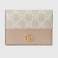 Gucci Unisex GG Marmont Card Case Wallet Double G Beige White GG Supreme Canvas Pink Leather Style ‎658610 AACFE 9543 (1)