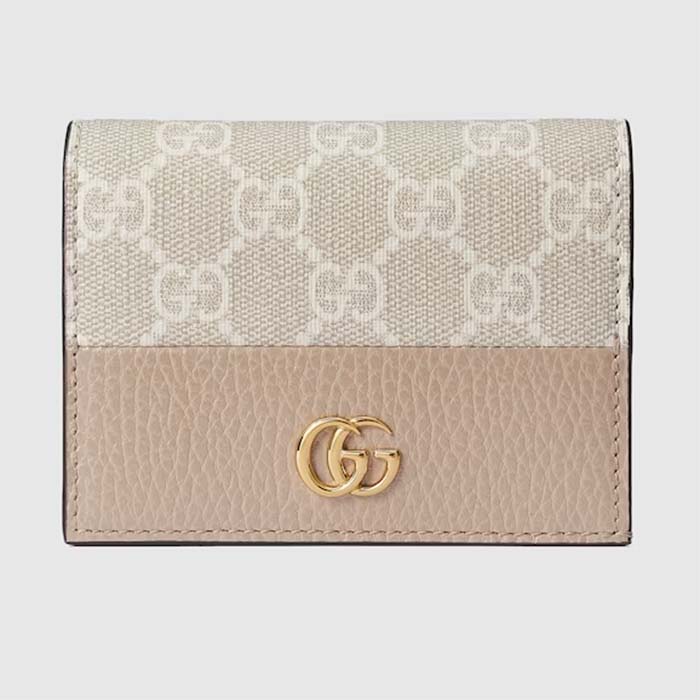 Gucci Unisex GG Marmont Card Case Wallet Double G Beige White GG Supreme Canvas Pink Leather Style ‎658610 AACFE 9543