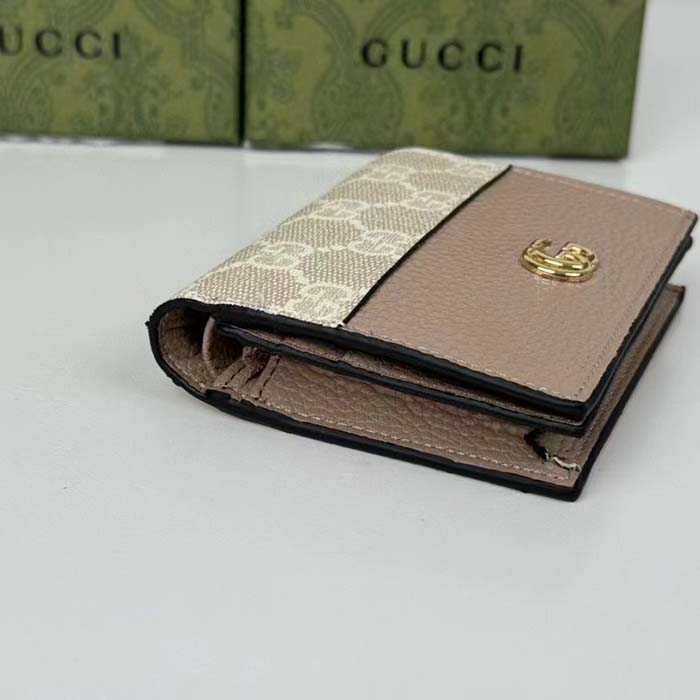 Gucci Unisex GG Marmont Card Case Wallet Double G Beige White GG Supreme Canvas Pink Leather Style ‎658610 AACFE 9543 (10)