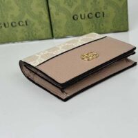 Gucci Unisex GG Marmont Card Case Wallet Double G Beige White GG Supreme Canvas Pink Leather Style ‎658610 AACFE 9543 (1)