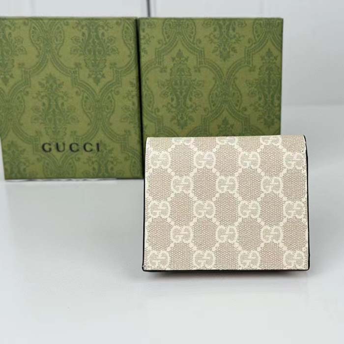 Gucci Unisex GG Marmont Card Case Wallet Double G Beige White GG Supreme Canvas Pink Leather Style ‎658610 AACFE 9543 (3)