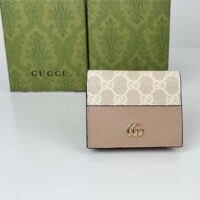 Gucci Unisex GG Marmont Card Case Wallet Double G Beige White GG Supreme Canvas Pink Leather Style ‎658610 AACFE 9543 (1)