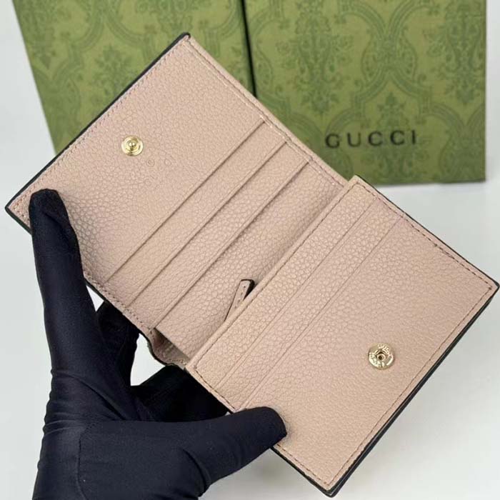 Gucci Unisex GG Marmont Card Case Wallet Double G Beige White GG Supreme Canvas Pink Leather Style ‎658610 AACFE 9543 (7)