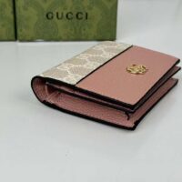 Gucci Unisex GG Marmont Card Case Wallet Double G Pink White GG Supreme Canvas Pink Leather Style ‎658610 AACFE 5945 ( (10)