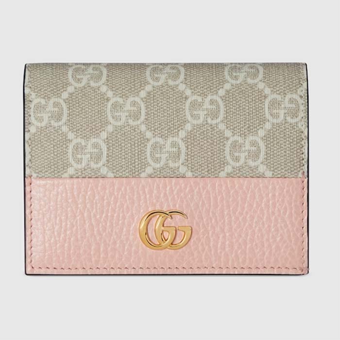 Gucci Unisex GG Marmont Card Case Wallet Double G Pink White GG Supreme Canvas Pink Leather Style ‎658610 AACFE 5945 ( (10)