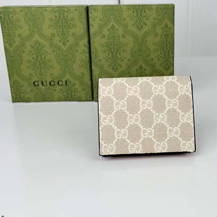 Gucci Unisex GG Marmont Card Case Wallet Double G Pink White GG Supreme Canvas Pink Leather Style ‎658610 AACFE 5945 ( (3)