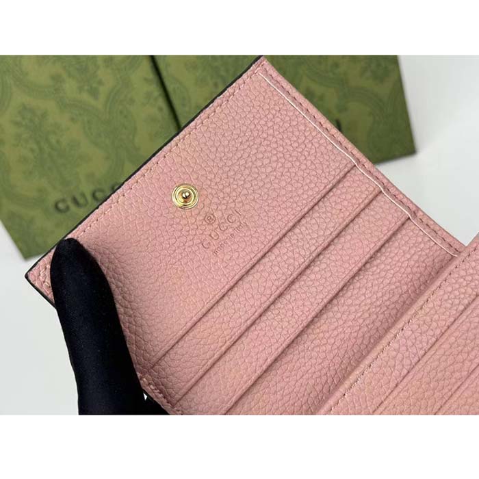 Gucci Unisex GG Marmont Card Case Wallet Double G Pink White GG Supreme Canvas Pink Leather Style ‎658610 AACFE 5945 ( (6)