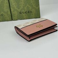 Gucci Unisex GG Marmont Card Case Wallet Double G Pink White GG Supreme Canvas Pink Leather Style ‎658610 AACFE 5945 ( (10)