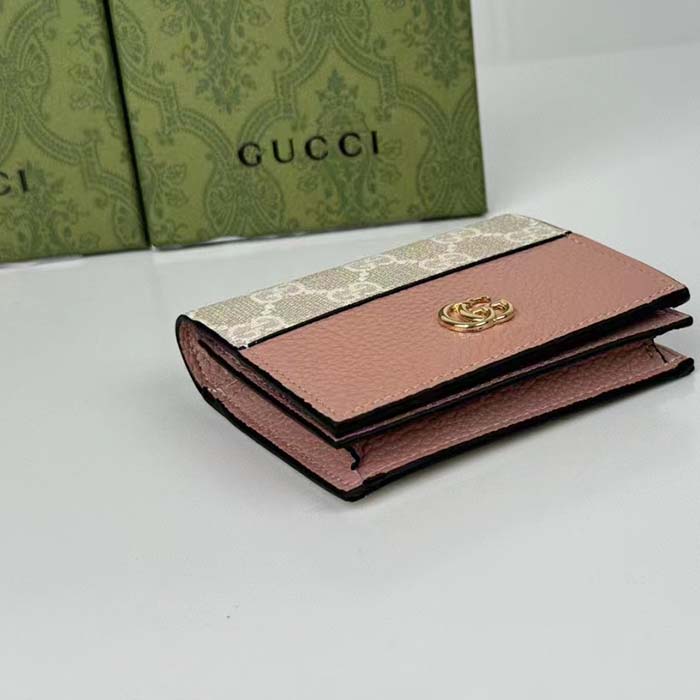 Gucci Unisex GG Marmont Card Case Wallet Double G Pink White GG Supreme Canvas Pink Leather Style ‎658610 AACFE 5945 ( (8)