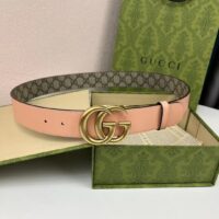 Gucci Unisex GG Marmont Reversible Belt Double G Buckle 3 CM Width Beige Leather (6)