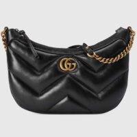 Gucci Unisex GG Marmont Small Shoulder Bag Black Matelassé Chevron Leather Double G (7)