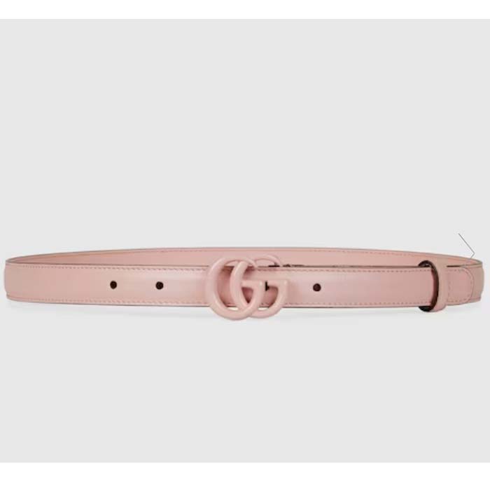 Gucci Unisex GG Marmont Thin Belt Light Pink Leather Double G Buckle 2 CM Width