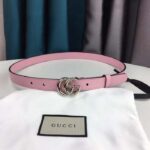 Gucci Unisex GG Marmont Thin Belt Light Pink Leather Double G Buckle 2 CM Width - Image 3