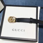 Gucci Unisex GG Leather Belt Double G Buckle Black Leather 2 CM Width - Image 5
