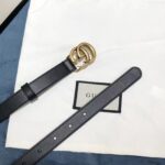 Gucci Unisex GG Leather Belt Double G Buckle Black Leather 2 CM Width - Image 6