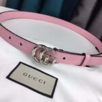 Gucci Unisex GG Marmont Thin Belt Light Pink Leather Double G Buckle 2 CM Width - Image 2