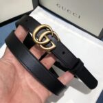 Gucci Unisex GG Leather Belt Double G Buckle Black Leather 2 CM Width - Image 4
