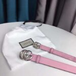 Gucci Unisex GG Marmont Thin Belt Light Pink Leather Double G Buckle 2 CM Width - Image 6
