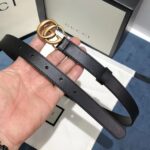 Gucci Unisex GG Leather Belt Double G Buckle Black Leather 2 CM Width - Image 3