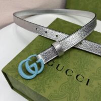 Gucci Unisex GG Marmont Thin Belt Silver Lamé Leather Double G Buckle 2 CM Width (11)