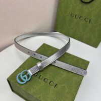 Gucci Unisex GG Marmont Thin Belt Silver Lamé Leather Double G Buckle 2 CM Width (11)