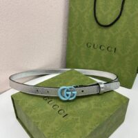 Gucci Unisex GG Marmont Thin Belt Silver Lamé Leather Double G Buckle 2 CM Width (11)