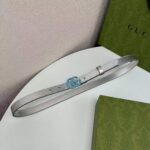 Gucci Unisex GG Marmont Thin Belt Silver Lamé Leather Double G Buckle 2 CM Width - Imagen 7