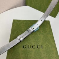 Gucci Unisex GG Marmont Thin Belt Silver Lamé Leather Double G Buckle 2 CM Width (11)