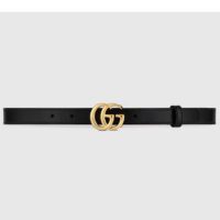 Gucci Unisex GG Marmont Thin Leather Belt Shiny Double G Buckle Black Leathe (2)