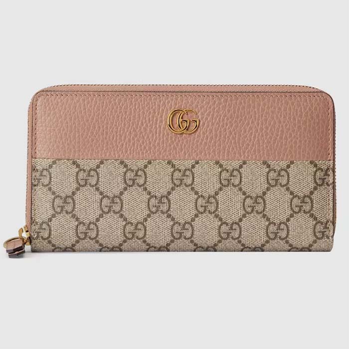 Gucci Unisex GG Marmont Zip Around Wallet Pink Viscose Lining Double G
