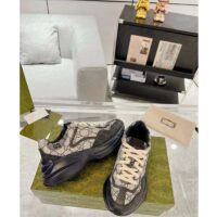Gucci Unisex GG Rhyton Sneaker Beige Blue GG Supreme Canvas Rubber Sole Low-Heel (11)