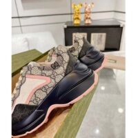 Gucci Unisex GG Rhyton Sneaker Beige Blue GG Supreme Canvas Rubber Sole Mid-Heel (7)