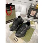 Gucci Unisex GG Rhyton Sneaker Black Leather Rubber Sole Lace-Up Mid-Heel - Image 6