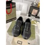 Gucci Unisex GG Rhyton Sneaker Black Leather Rubber Sole Lace-Up Mid-Heel - Image 4