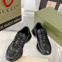 Gucci Unisex GG Rhyton Sneaker Black Leather Rubber Sole Lace-Up Mid-Heel (7)