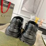 Gucci Unisex GG Rhyton Sneaker Black Leather Rubber Sole Lace-Up Mid-Heel - Image 8