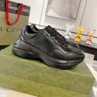 Gucci Unisex GG Rhyton Sneaker Black Leather Rubber Sole Lace-Up Mid-Heel (7)